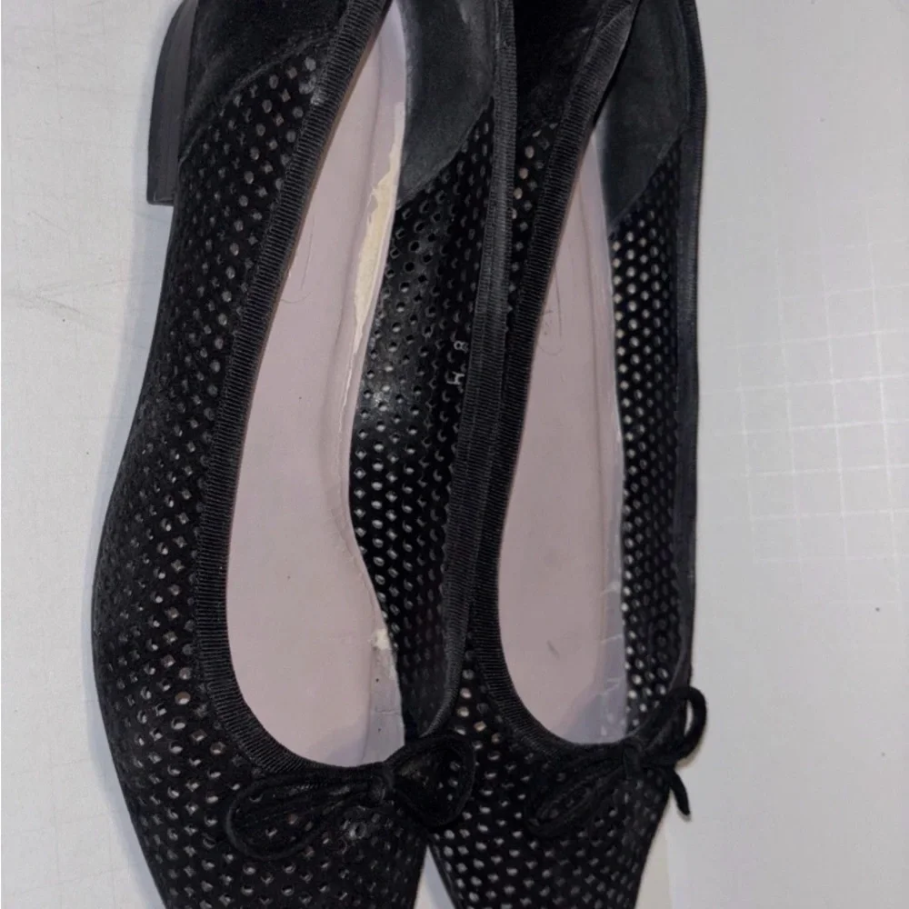 Talbots Shoes Womens 8 M Loafers Black Suede Mesh Slip On Bow Block Heels Casual